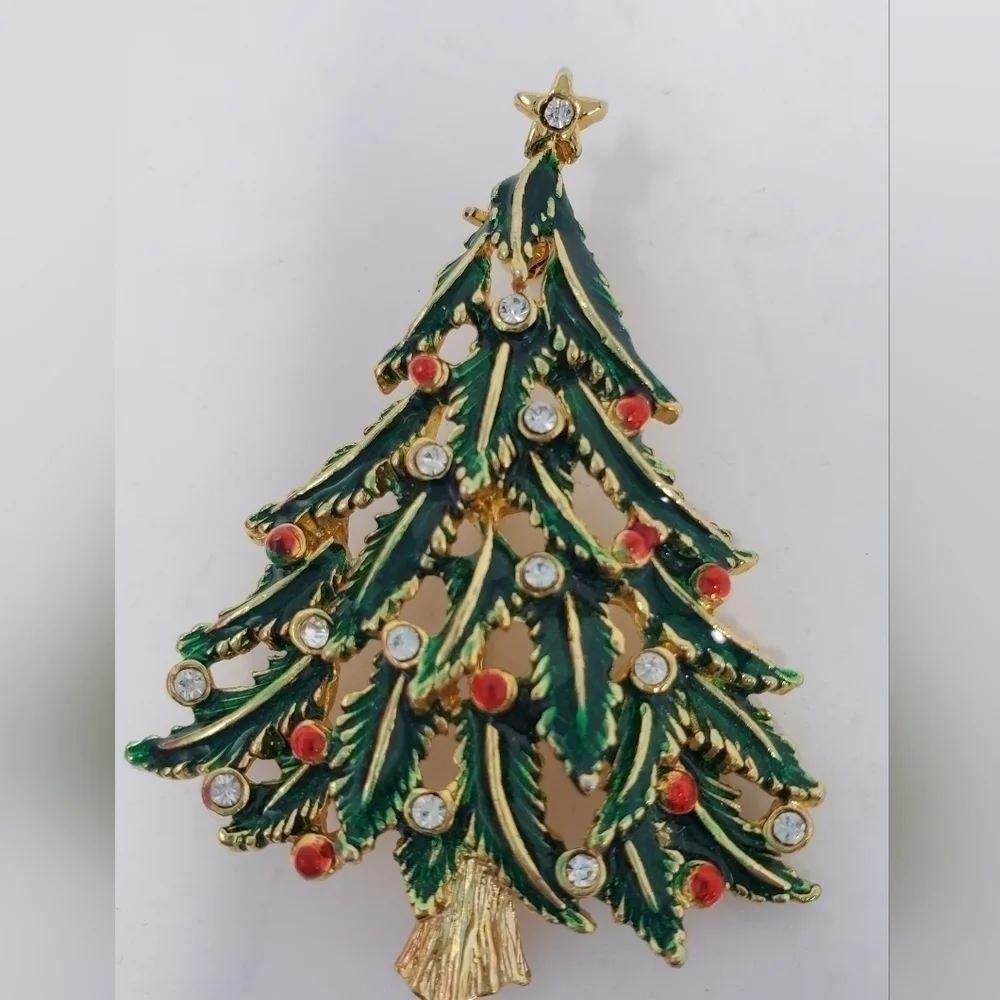 VINTAGE CHRISTMAS BROOCH LOT OF 4 TREES WREATH CHRISTOPHER RADKO WOMEN JEWELRY